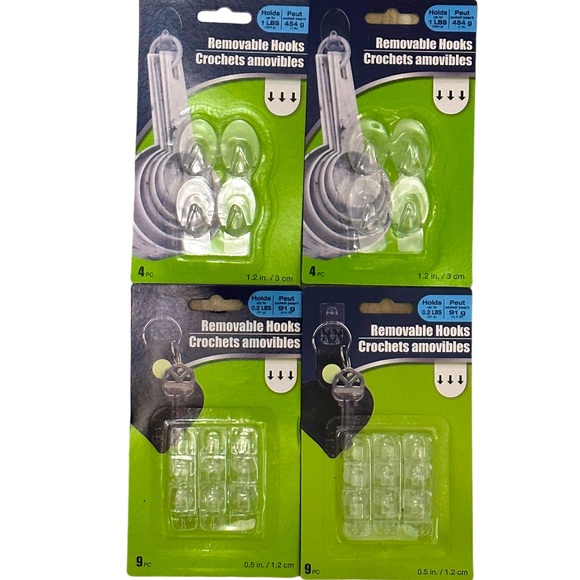 4 Pack Variety Clear Adhesive Removable Wall Hanger Hooks NWT - Picture 1 of 8